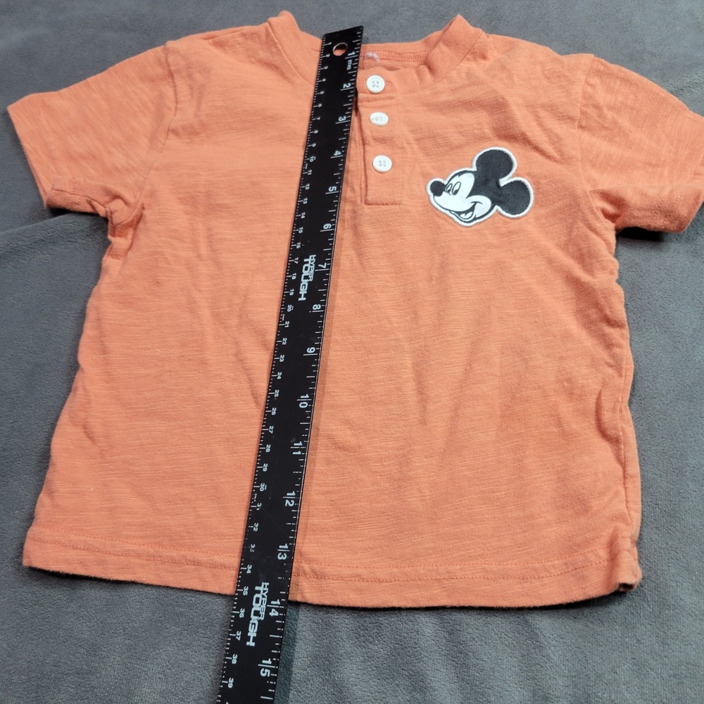 Disney Mickey Mouse Kids Orange Slub Knit Short Sleeve Henley‎ Shirt 10988